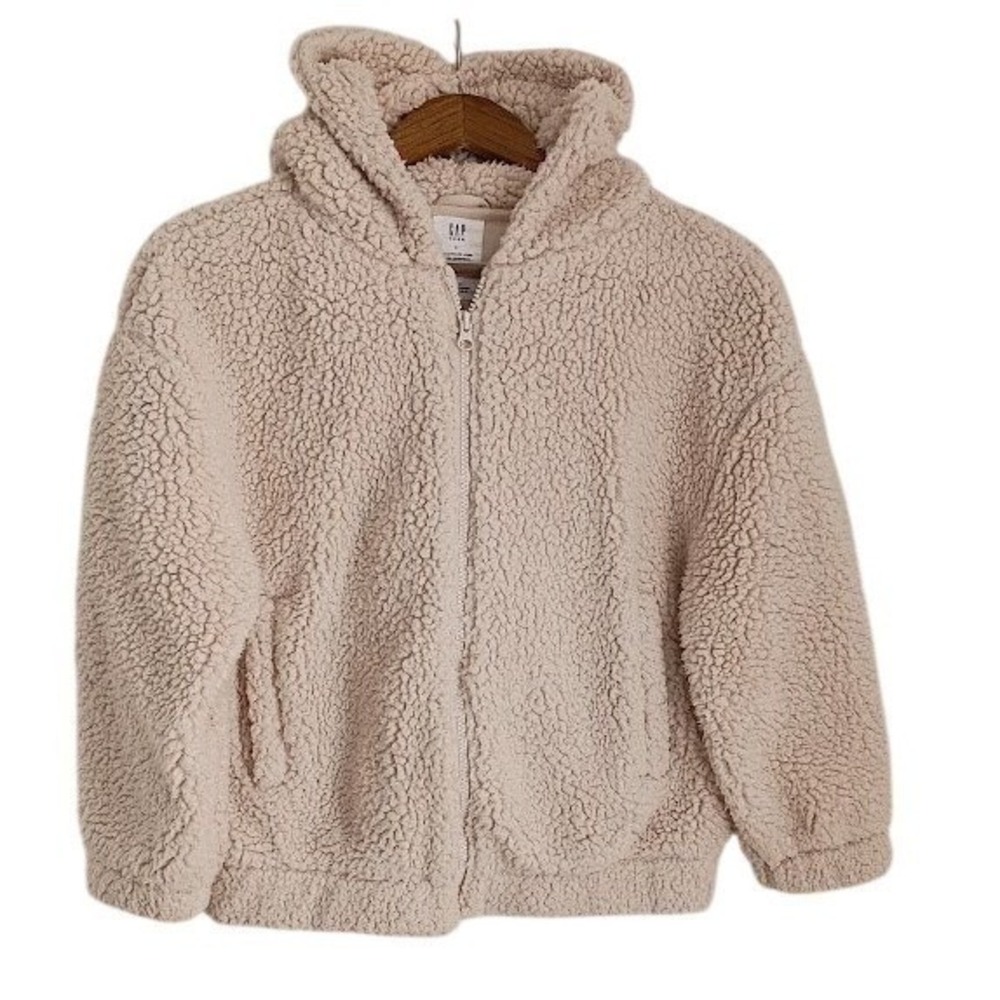 GAP Cream Soft Sherpa Fleece Zip Up Hoodie Cozy Loungewear Jacket Warm Small - Picture 2 of 8